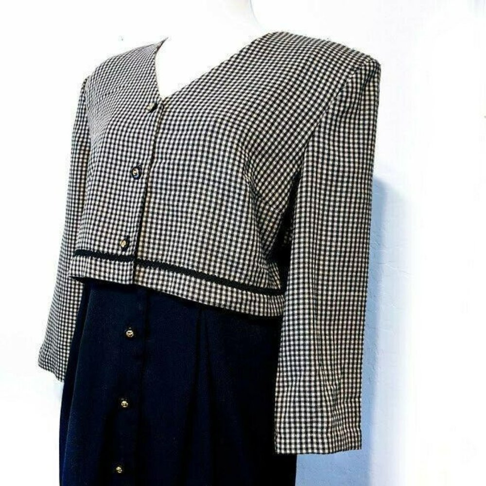 Vintage Olivia Rose Womens 12P Checkered Button Top Black Dress - Picture 4 of 7